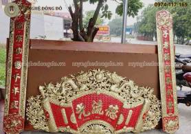 Cuốn thư câu đối đồng vàng nền đỏ 1m55